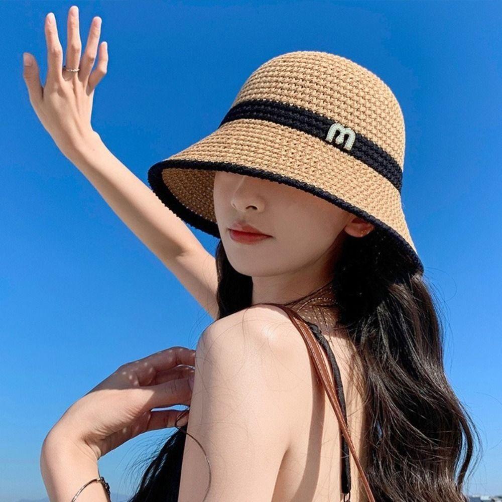 Foldable Fisherman's Hat Letter Decor Sun Hat Big Visors Beach Cap Women Girls