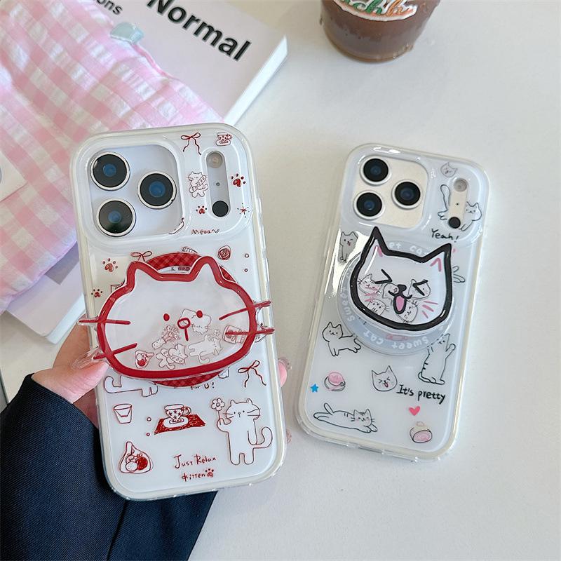 Graffiti Cat Illustration Magnetic Stand Phone Case for iPhone 17/16 Pro Max/15/14