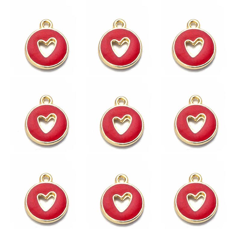 10 pezzi/lotto Cuore d'Amore Rotondo Smalto Ciondoli Double Face Ciondolo Fatto a Mano Per Braccialetto Fai da Te Creazione Gioielli 14,5x11,5 mm Vendita all'Ingrosso