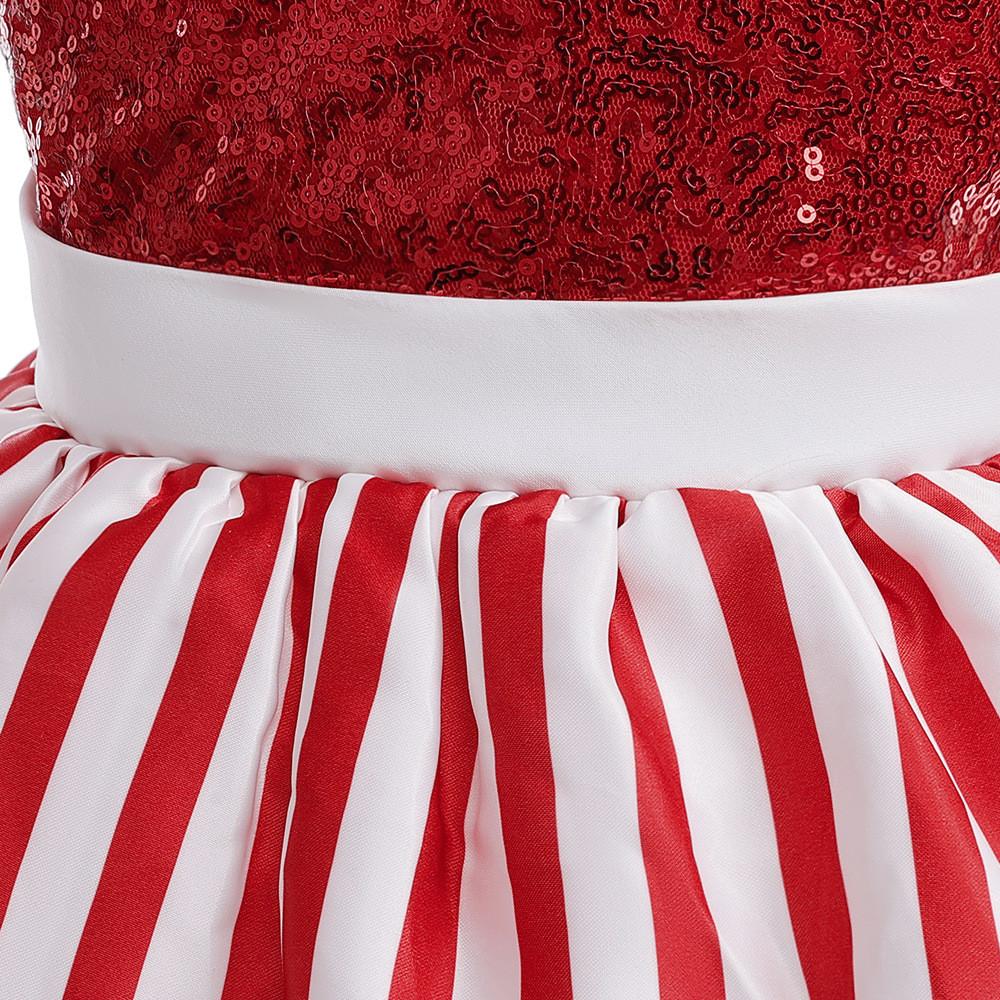 Kids Girls Santa Claus Xmas Elf Bow Sequins Princess Dress Children Christmas New Year Cosplay Costumes Kindergarten Performance Role Play Outfit