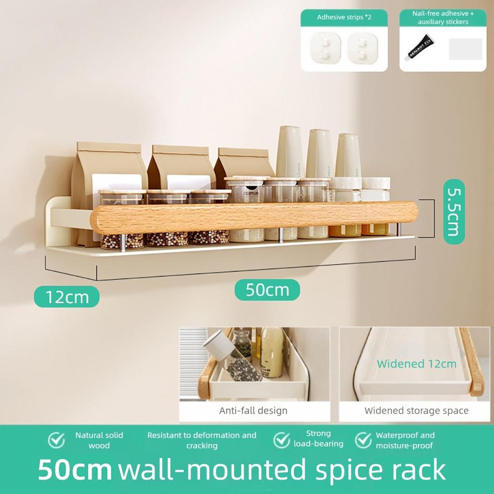 Wooden Material Spice Rack Shelf No Drill Installation Wall Storage Rack  Living Room Use