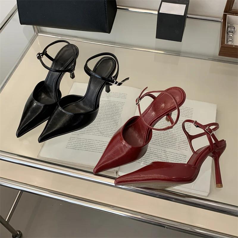 Fashion Eilyken Fashion Buckle Strap Women Pumps Sexy Pointed Toe Thin High Heels Slingbacks Sandals Fashion Wedding Party Mule Shoes