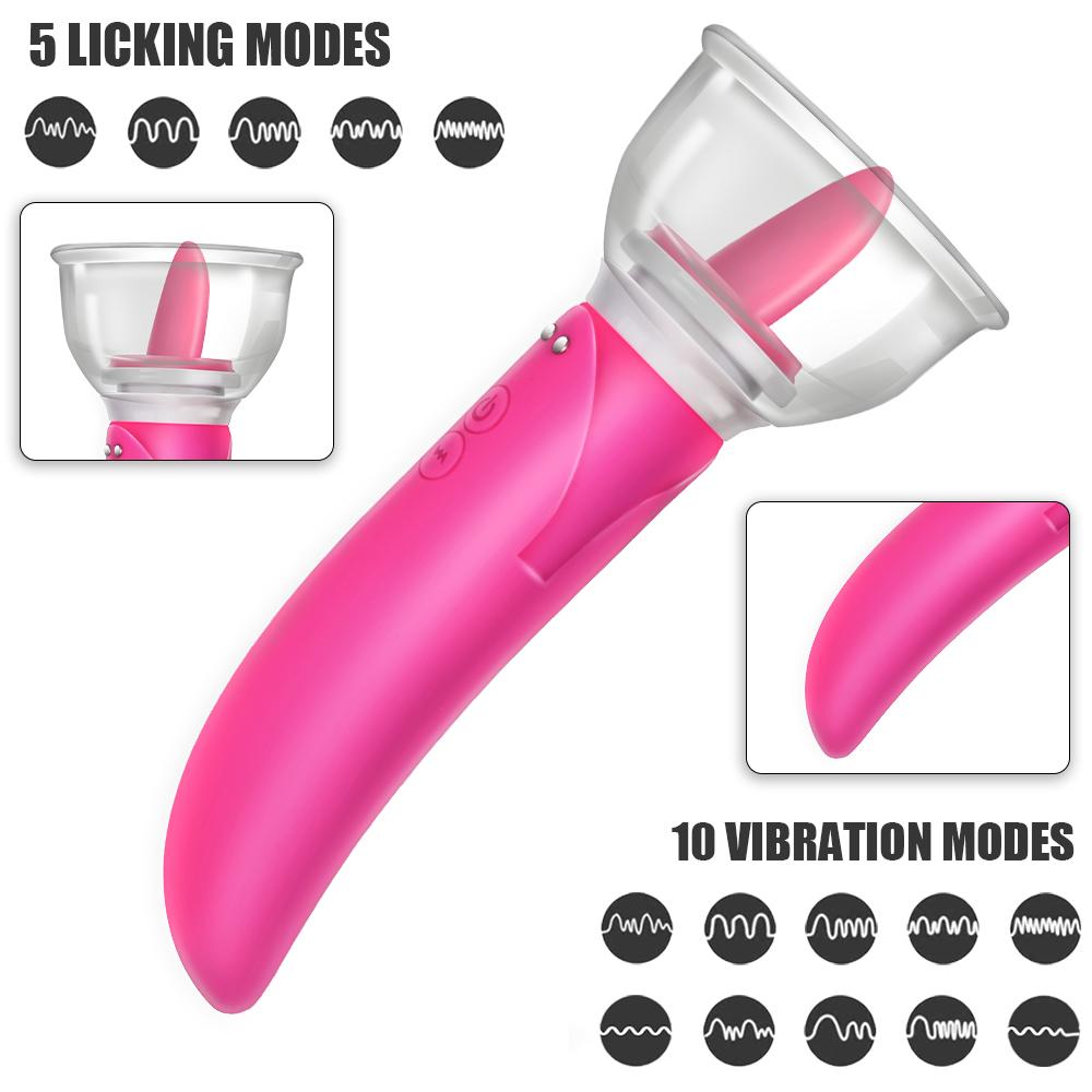Dildo-Vibrator Klitoris G-Punkt Vibrator Vagina Brustmassage Doppelkopf Sexspielzeug für Frauen Zungenleckpumpe