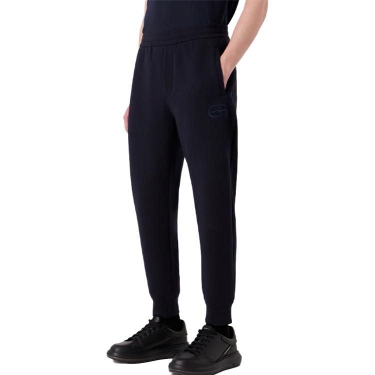 Emporio Armani FW23 Solid Color Logo Embroidered Cuffed Knit Sweatpants Men bottoms Navy-Blue 8N1PT01JHSZ0920