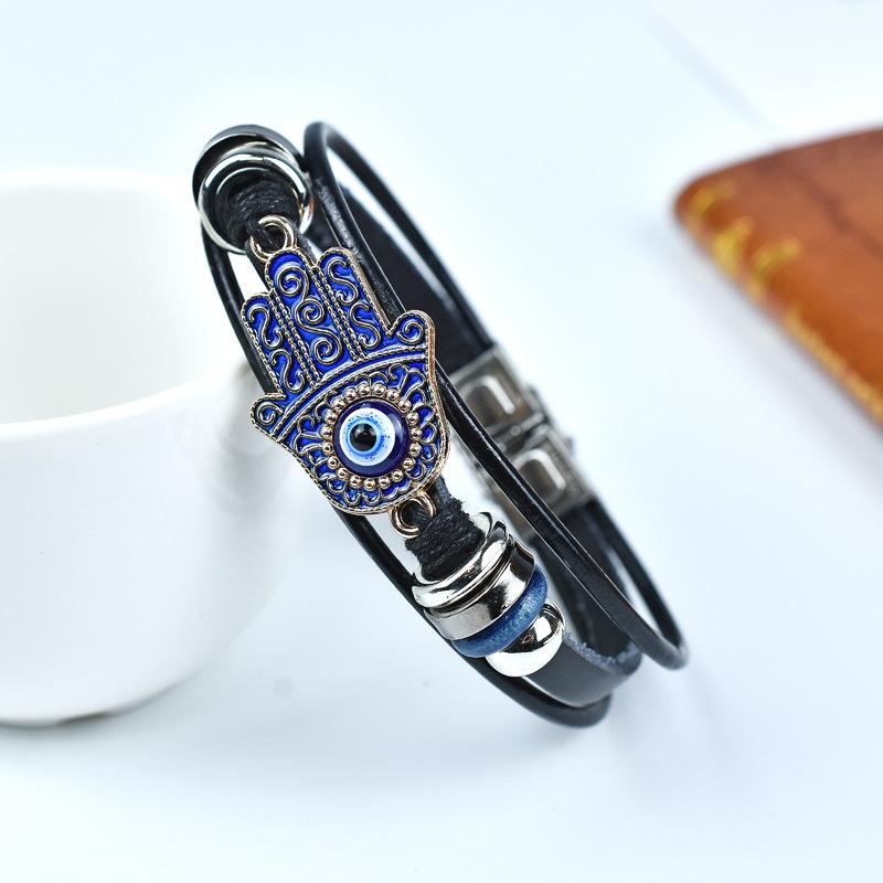 Fashion Palm Devil'S Eye Genuine Leather Bracelets For Women Men Jewelry Accessories Gift