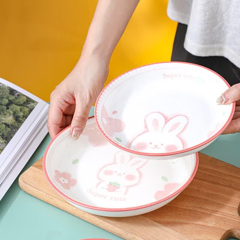 Qīwēi Pink Rabbit Ceramic Dinnerware Set