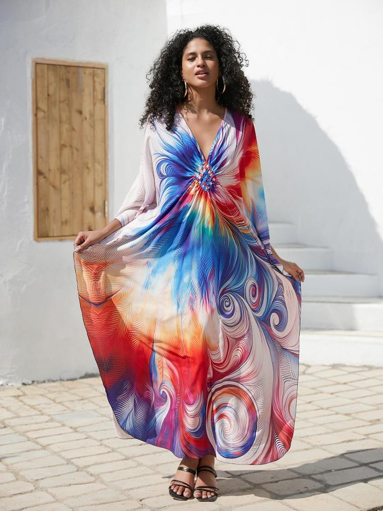 EDOLYNSA Snazzy Oversized ženy Domácí oblečení Plážové oblečení Oblečení Caftan Kaftan Plavky Přikrývky Dům Župan Župan Q1634
