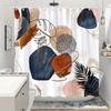 "Abstract Art Shower Curtain With Geometric Shapes And Tropical Leaves, Modern Boho Design For Stylish Bathroom Decor"