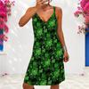 Women Plus Size V Neck Double Straps Sleeveless Color Block Printed Curved Hem Mini Dress