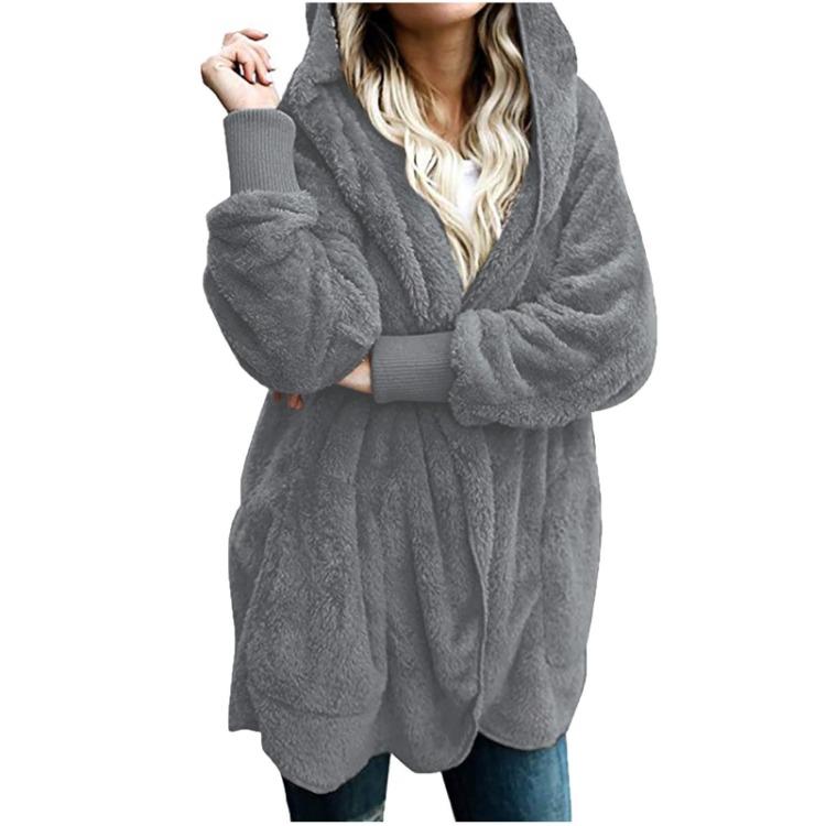 

Warm Winter Coat for Women Velvet Hooded Double Sided Jacket Ladies Cardigan Outwear S