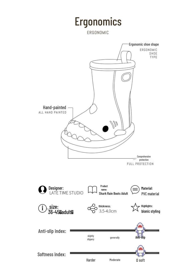 Damen Hai Regenstiefel - Niedlich, Rutschfest, Wasserdichte Gummischuhe für Drinnen/Draußen, Partnerlook, Trendiger Sommerstil
