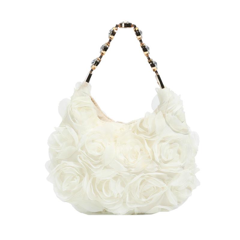 Women s Handbag Mesh Flower Handbag Light Luxury Rhinestone Banquet Bag Wedding Dress Bag Banquet Party Bride Bag