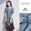 Xiangying Elegant French Style V-Neck Denim Midi Dress