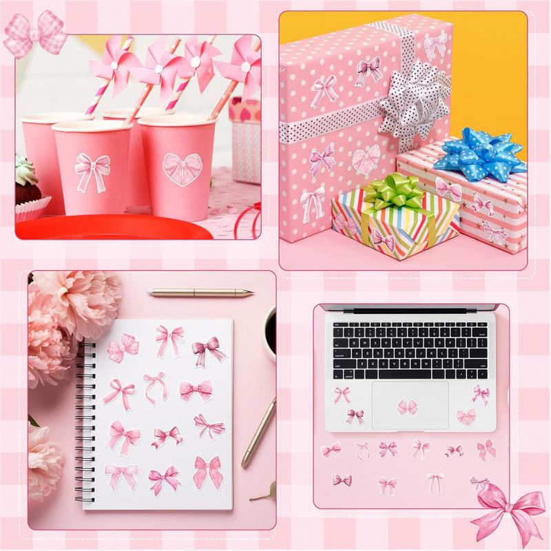 500Paste/Roll Pink Bow Sealing Paste Cute Gift Box Gift Bag Sealing Paste Blessing Stickers Packaging Decorative Material Sticke