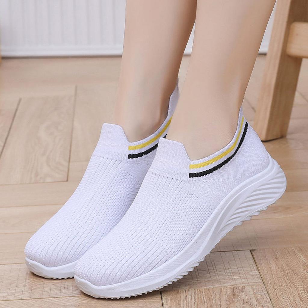 Lightweight Slip-On Knit Sneakers for Women Breathable Casual Athletic Shoes Flexible Sole Comfortable Fit