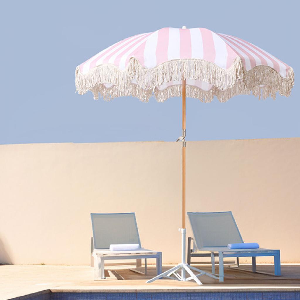 Patio Umbrella with Fringe 8 Fiberglass Ribs UV Proof Large Outdoor Table Market Umbrella for Garden Deck Backyard Pool