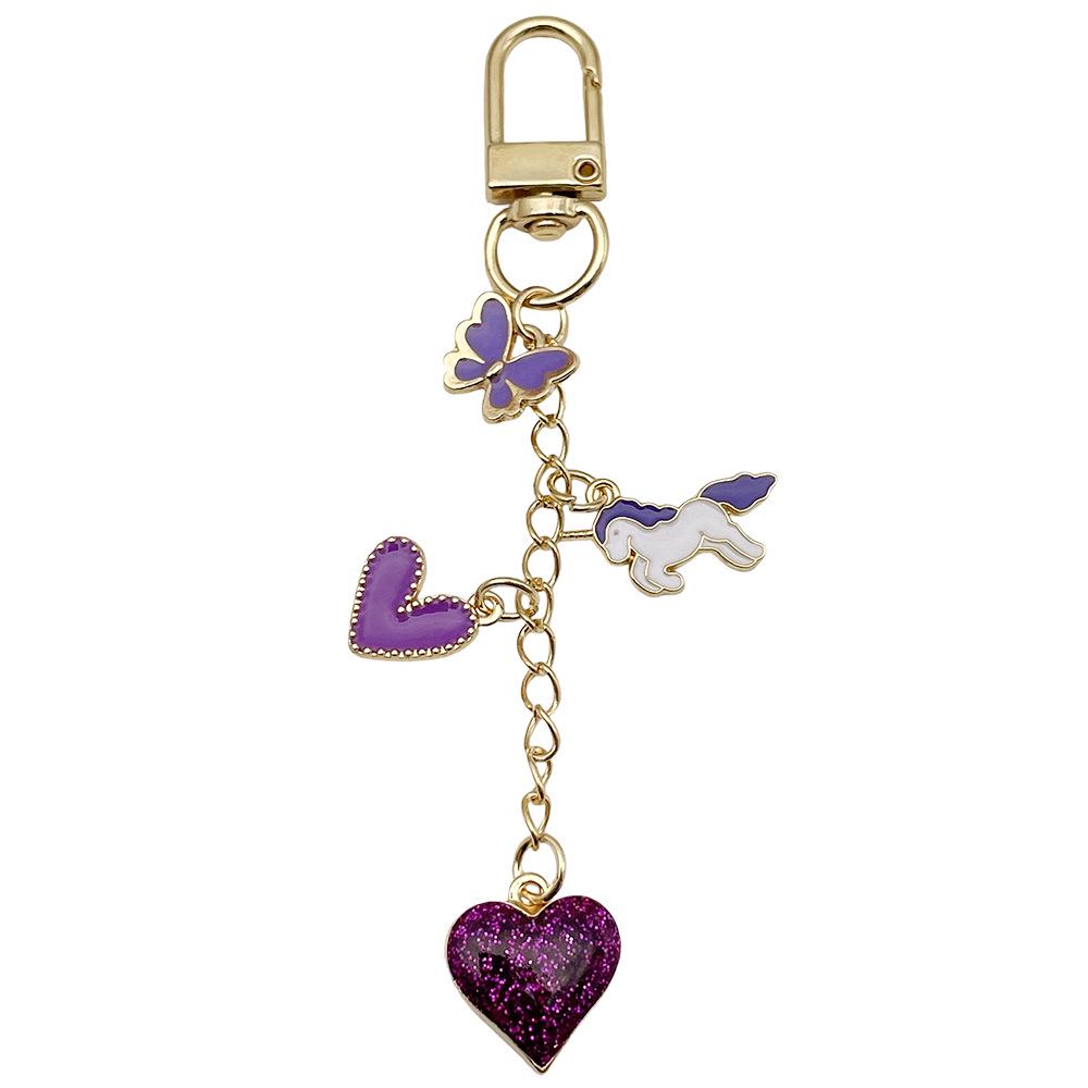 European-American Drip Oil Purple Heart Butterfly Zinc Alloy Keychain Pendant