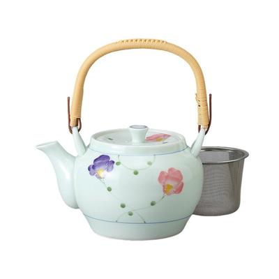 Ale-net Teapot (Stainless Steel with Strainer), 1100cc, Arita Ware, Ribbon Design, with Basket, No. 8 Teapot, Porcelain, Made In Japan, Stylish