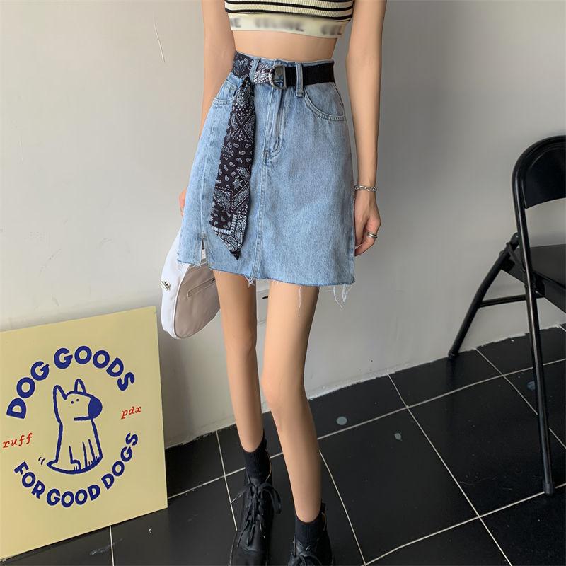 Юбка-трапеция Модная тенденция Y2k Jean Summer Ins Design Sense Slit Высокая талия — фото 4