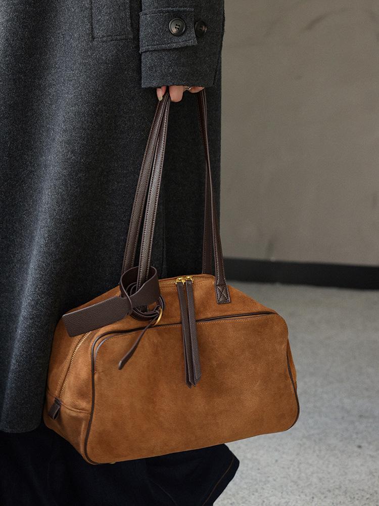 Matte Suede Retro Leather Tote Bag - Women's Large Capacity Shoulder Bag