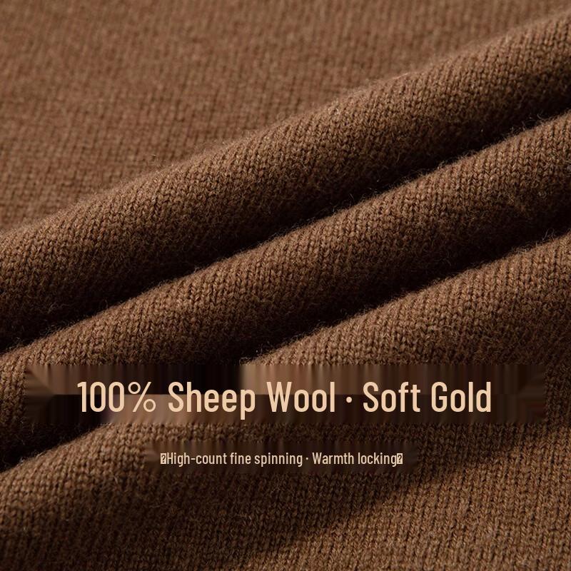 Yalu Men's 100% Pure Wool Zipper Half-Turtleneck Sweater