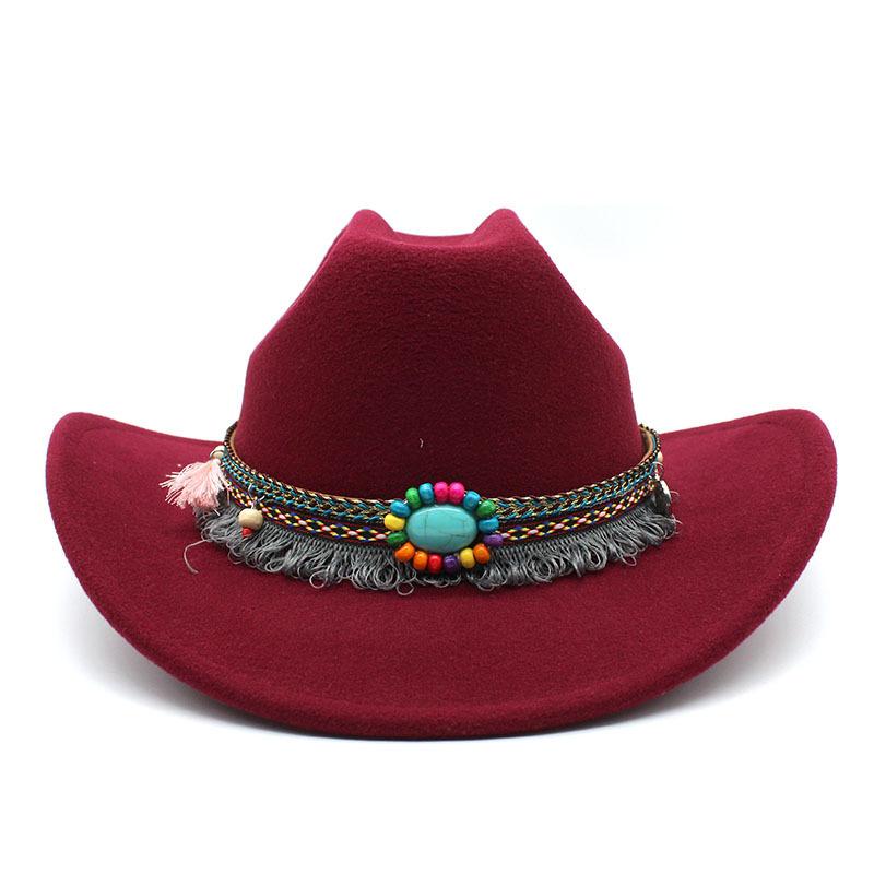 Ethnic Style One-Word Top Cowboy Top Hat, Rolled-Brimmed Felt Hat, Men'S And Women'S Outdoor Western Cowboy Top Hat, Woolen Jazz Hat
