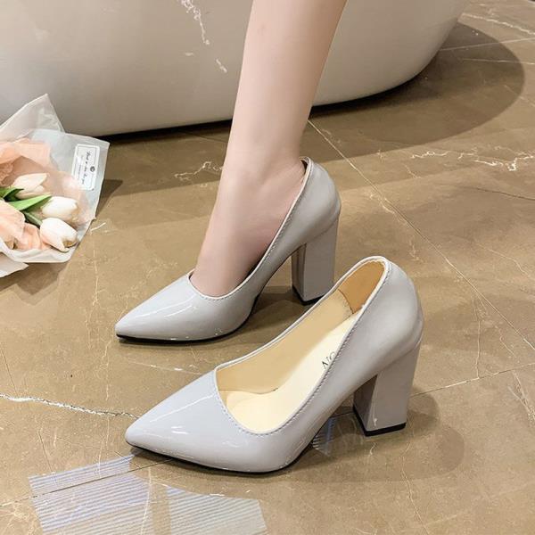 Fashion Big Size Shoes Woman Sandals Ladies Patent Leather Beige High Heels Work Dress Professional Large African 12cm Block Office