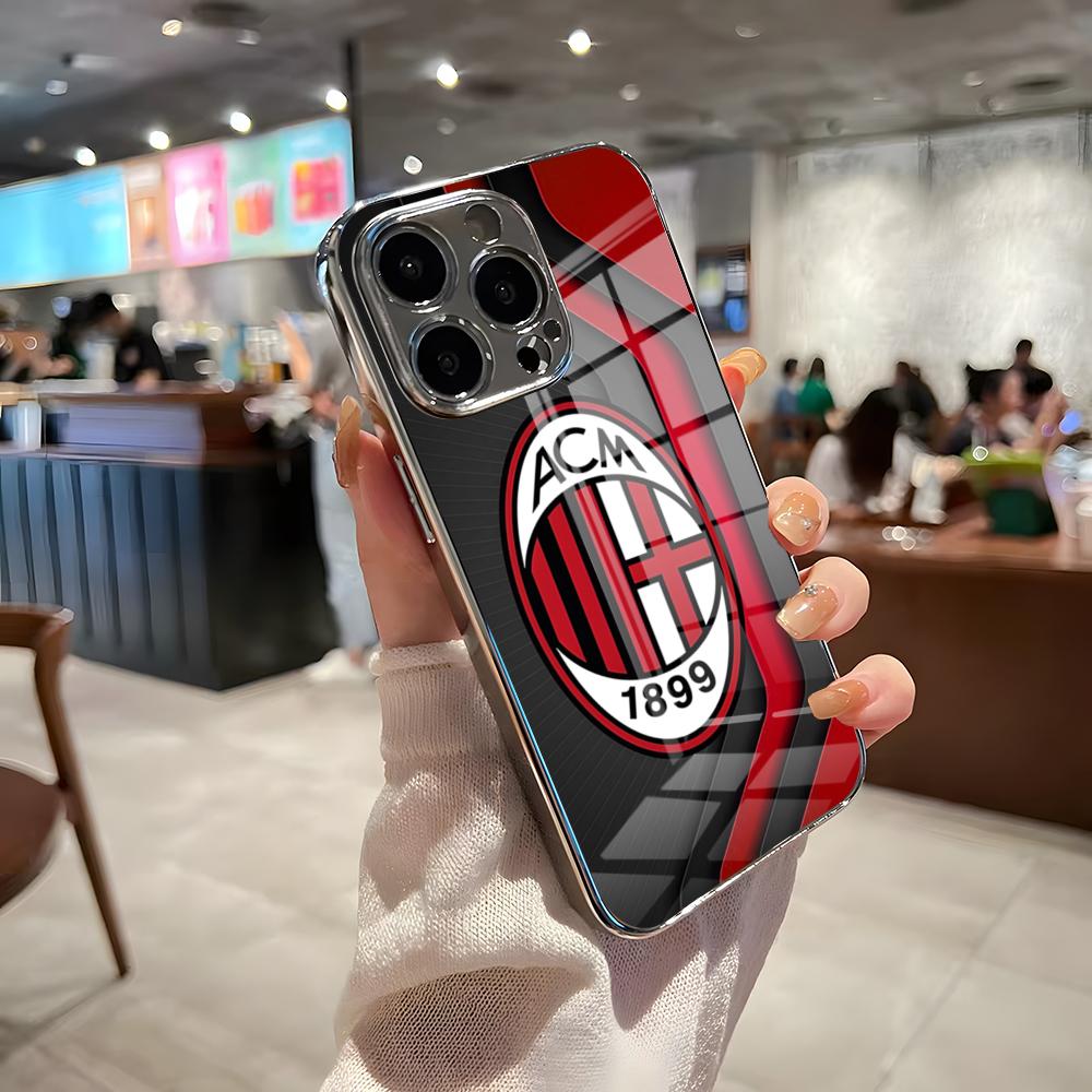 Custodia per Telefono AC M-Milan-S Per IPhone 17 Pro Max 15 Pro 16 14 Plus 12 13 Mini 11 Pro Copertura in Vetro Galvanizzato Antiurto