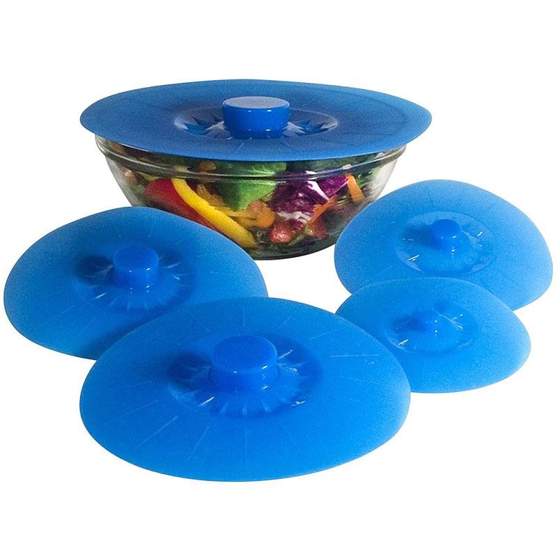 Conjunto de Tampas de Silicone para Conservação de Alimentos: Conjunto de 5 Tampas Anti-Transbordamento e à Prova de Poeira para Panelas e Tigelas de Micro-ondas