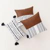 Moroccan Geometric Lines Tassel Pu Leather Pillow Nordic American Cushion Backrest Pillow Case