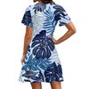 Women's Casual Short Sleeve Dress V Neck Hawaiian Print Summer Beachwear Lightweight Comfortable Fit Above Knee Length