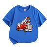 Kids Boys Girls Crew Neck Short Sleeve T-Shirt, 100% Cotton Casual Cute Cartoon Fire Truck Printed Soft Breathable Tee Top for Children Daily Wear