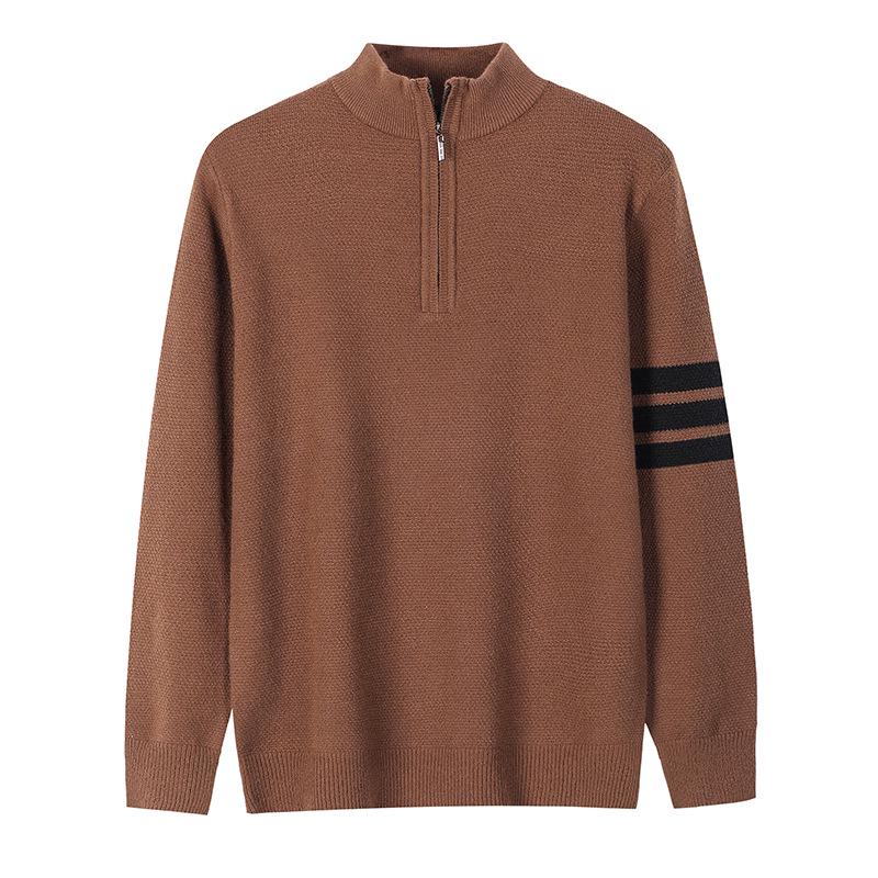 Manzibo Men's Half-Zip Jacquard Knit Stand Collar Sweater - Breathable Casual Autumn/Winter Pullover