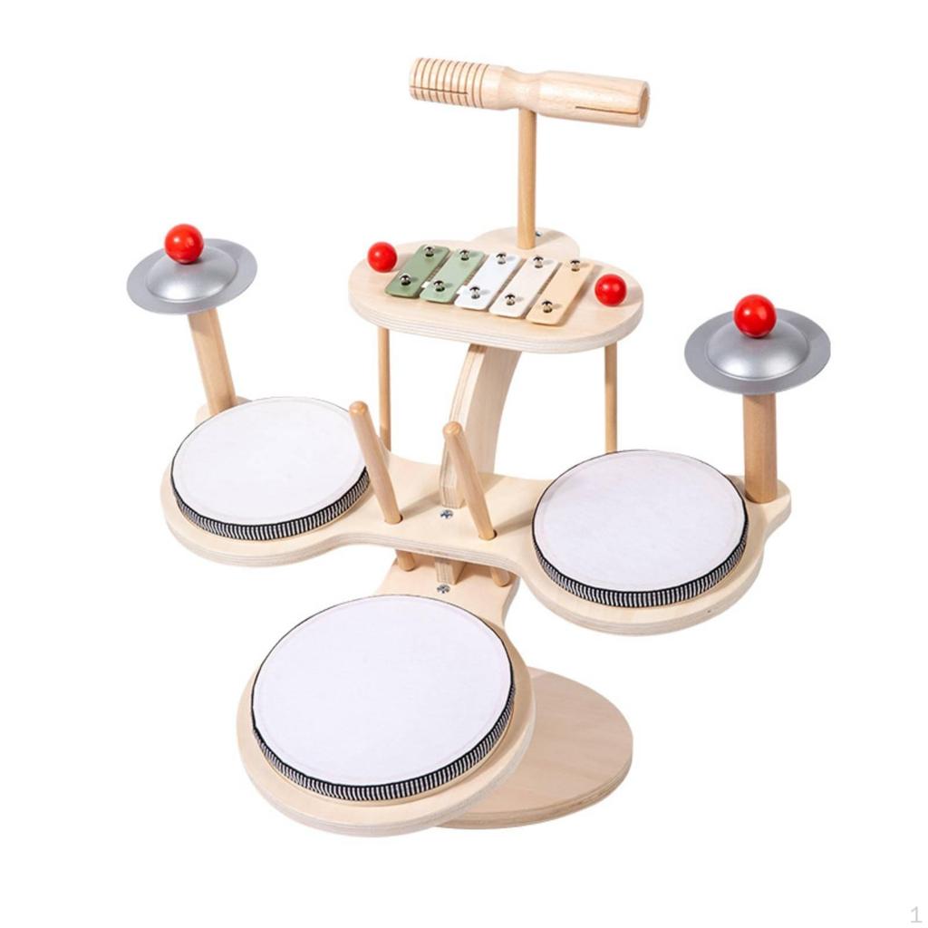 Complete Musical Instrument Set Multifunction Wooden Drum Educational Toy for Young