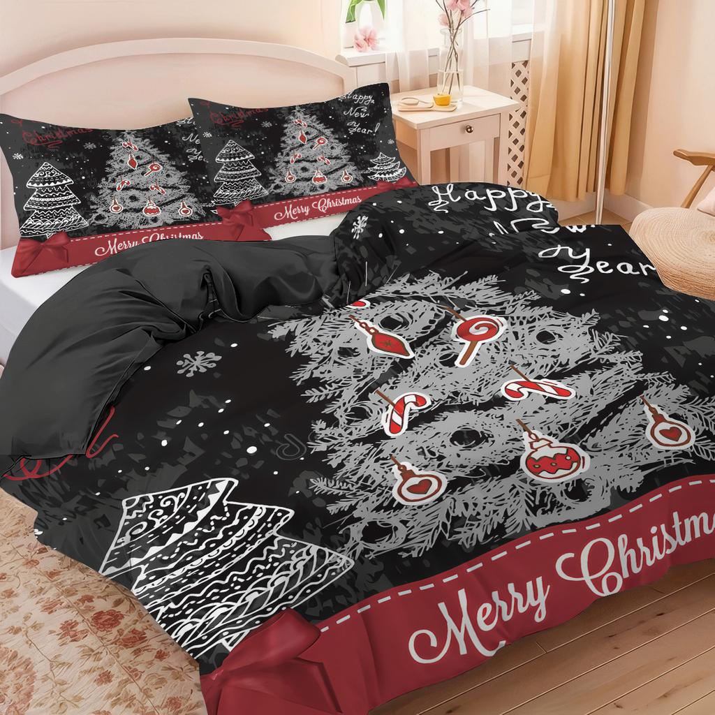 3-piece Christmas Tree Printed Coreless Bedding Set, Soft and Comfortable, Suitable for Various Sizes of Dormitory Bedrooms