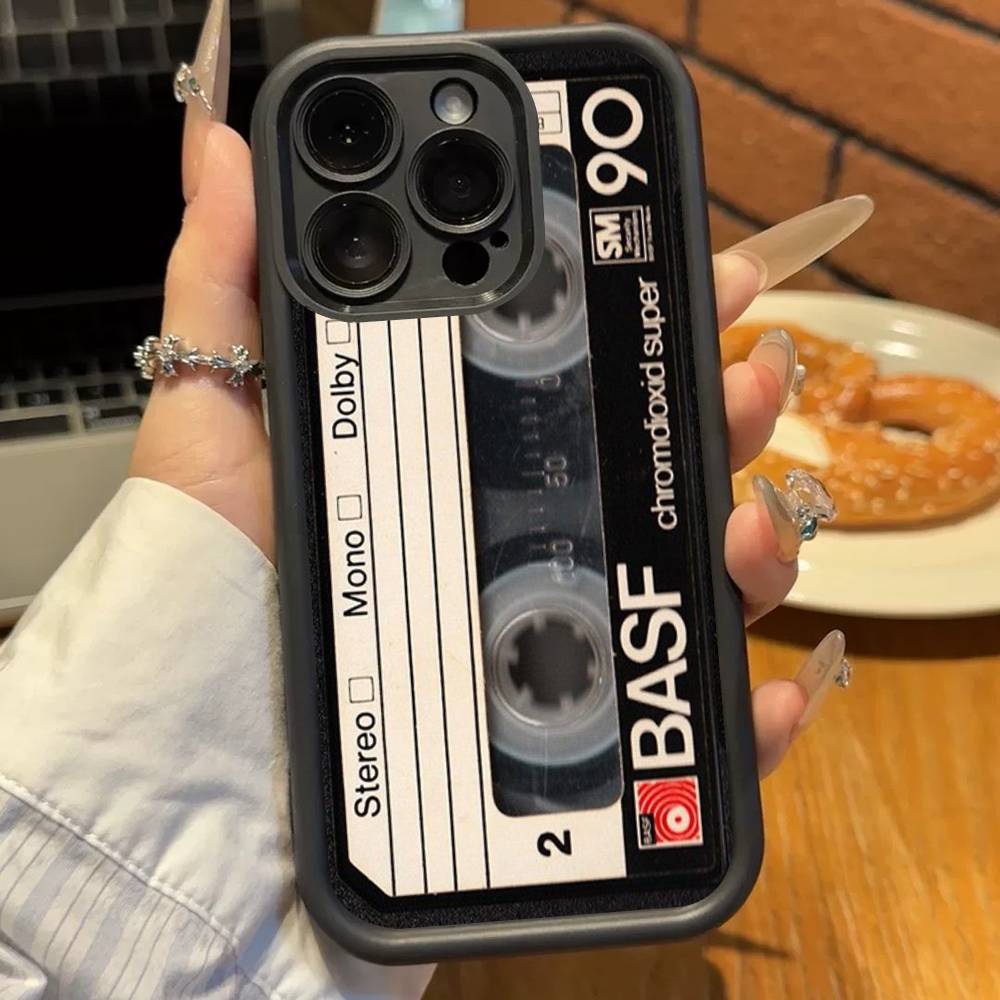 Vintage Cassette Tape Retro Phone Case For iPhone 17 16 15 14 13 12 11 Pro Plus Max Soft TPU Ladder Lens Protection Soft Cover