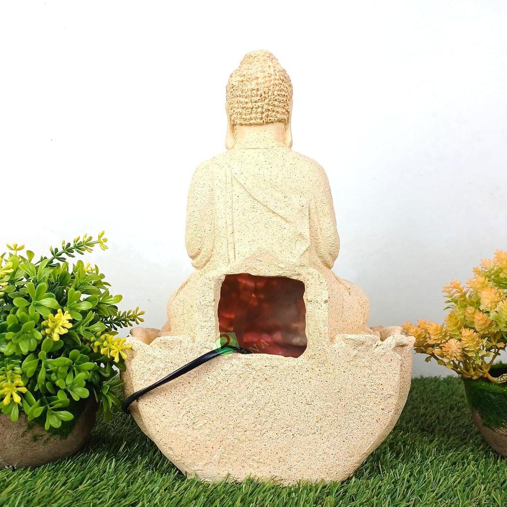 Lotus Buddha Table Top Water Fountain with RGB LED Light for Home Décor/Gift/Vastu/Pooja/Reception/House Warming (Biege Stone)