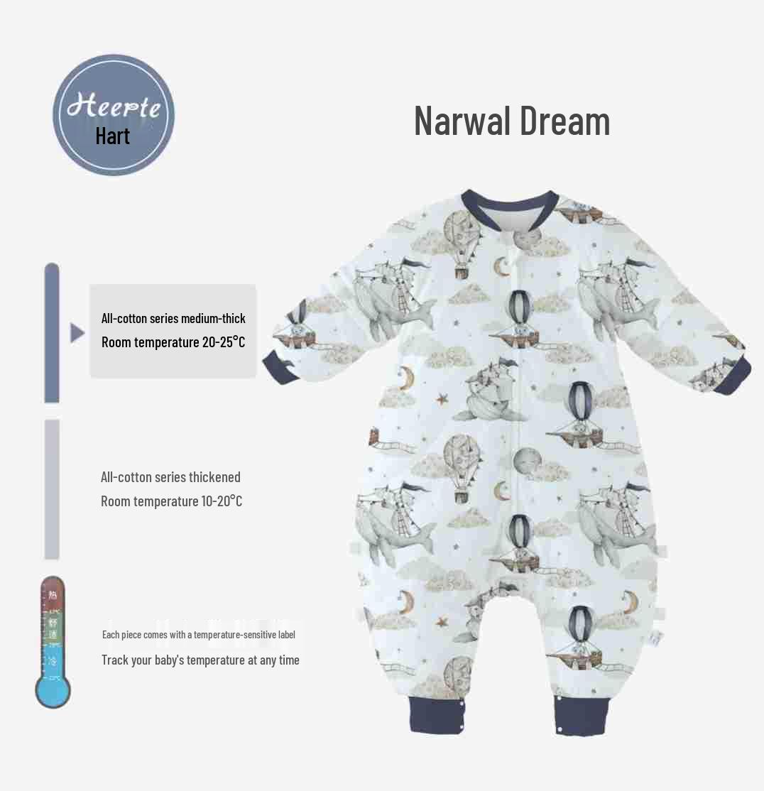 

Class A Baby Sleep Sack: Lightweight Cotton, Spring/Autumn, Split-Leg, Detachable Sleeves, Anti-Kick, One-Piece Pajamas 110cm (Age 3-4 Years)