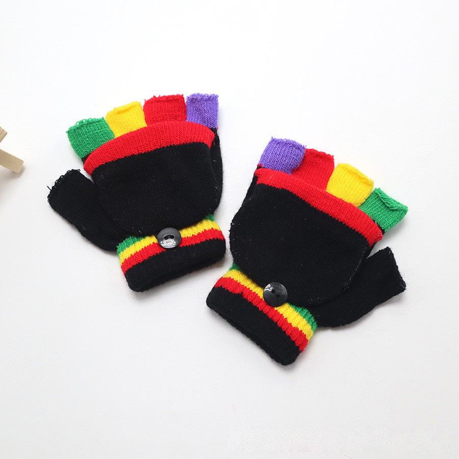 

Kids Cartoon Flip-Top Plush Winter Gloves – Half-Finger, Cute & Warm for Children One Size