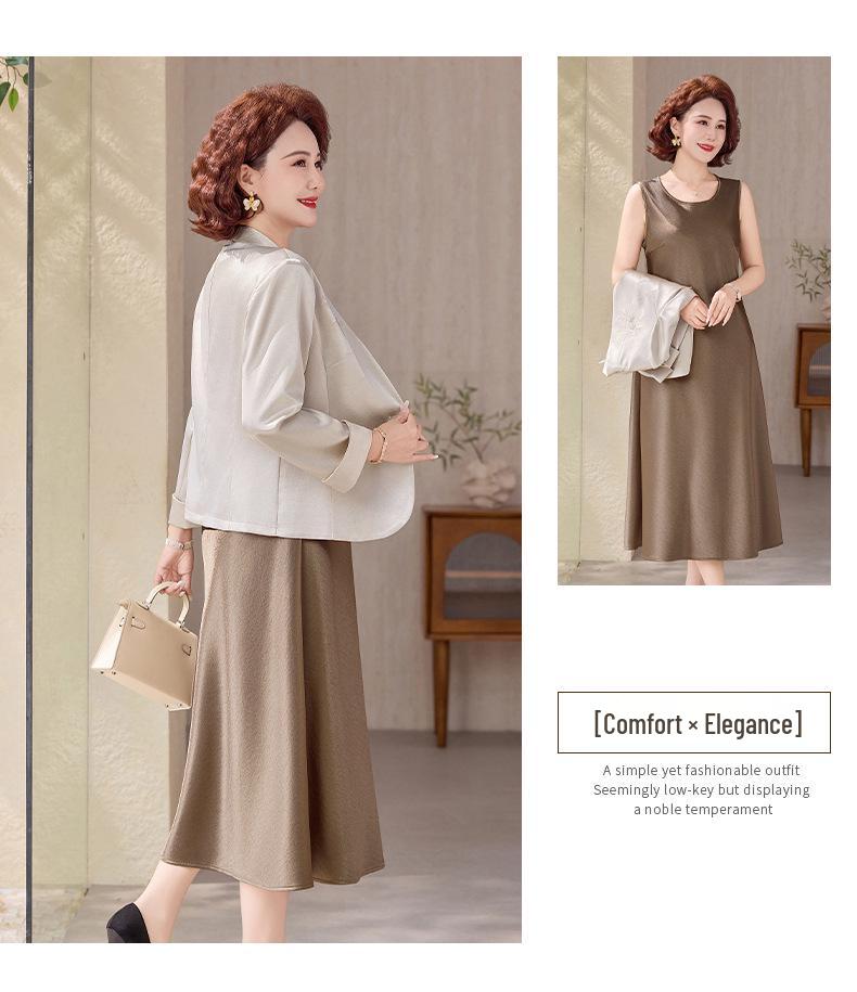 Elegantes zweiteiliges Frühjahrs-Kleider-Set mit bestickter Jacke für Frauen mittleren und höheren Alters - Perfekt für Bankette und Hochzeiten
