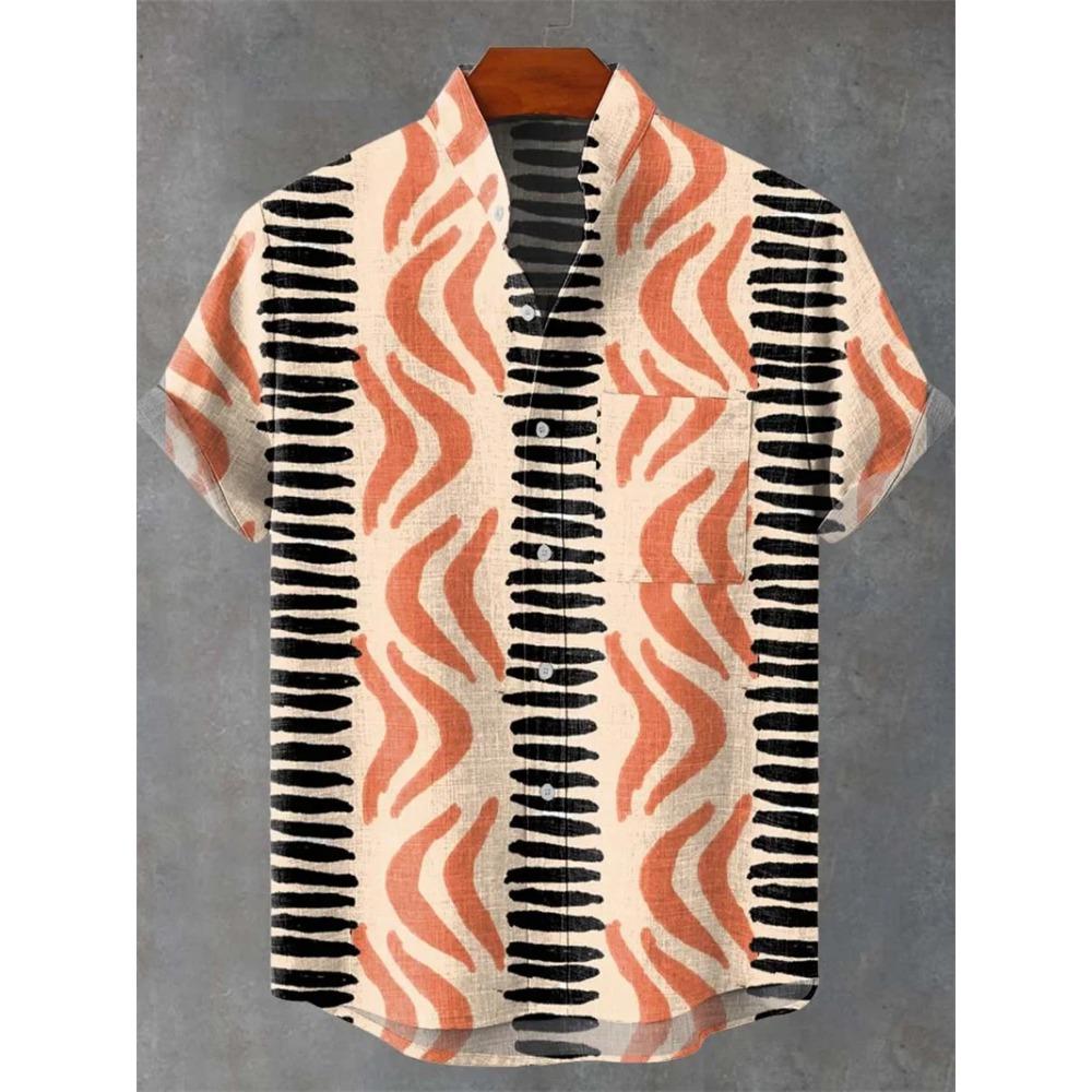 Camisa Casual de Manga Corta Transpirable Cómoda para Hombre Rayas Estampado 3D Botones Moda Camisa de Hombre Camisas Hombre Abstracto
