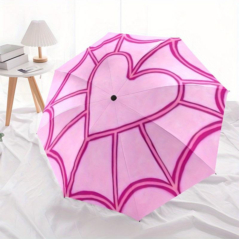 1pc Heart Pattern Folding Umbrella , 8 Ribs Casual Durable Lightweight Portable Travelling Umbrella For Men & Women yy250728090