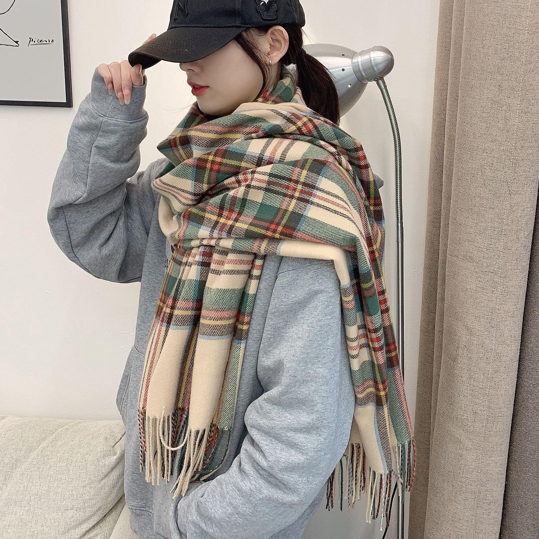 

Women s Winter Faux Cashmere Plaid Scarf - Versatile, Warm, and High-End Shawl for Christmas. Over 190cm хакі
