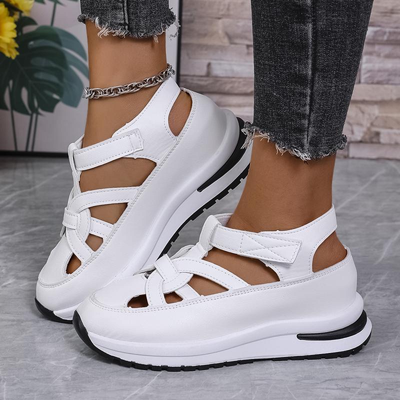 Fashion Hollow Out Wedge Heel Close Toe Gladiator Sandals Women 2025 Summer Thick Bottom Medium Heel Shoes Soft Sole Casual Shoes