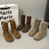 New short tube lazy style versatile pleated boots women's Martin boots pile up autumn short boots increase height fashionable camel