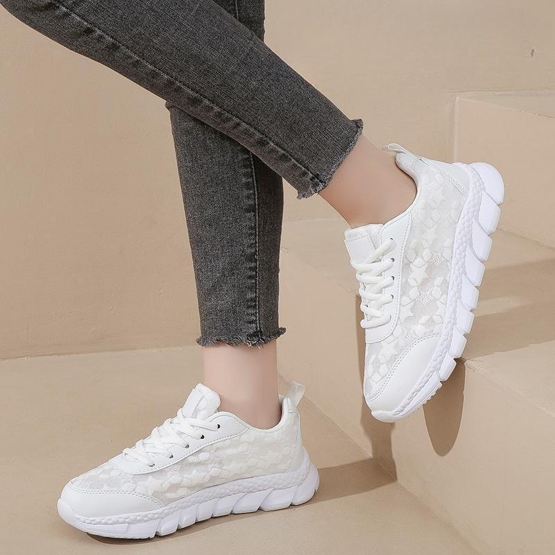 Women's Mesh Casual Shoes Summer New Lace Hollow Platform Sneakers Lightweight Breathable Flying Running Sport Shoes Zapatillas