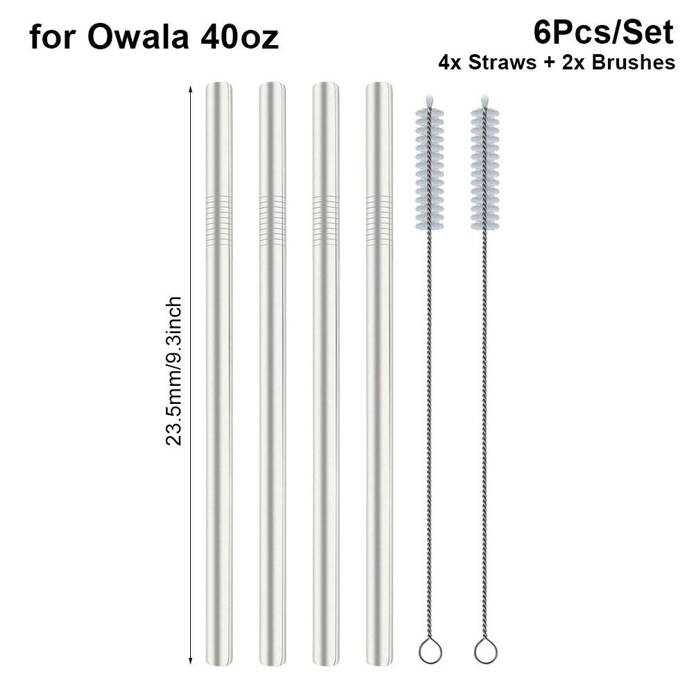 6Pcs/Set With Brush Stainless Steel Straw Cup Replacement Straw  for Owala 16oz 19oz 24oz 32oz 40oz