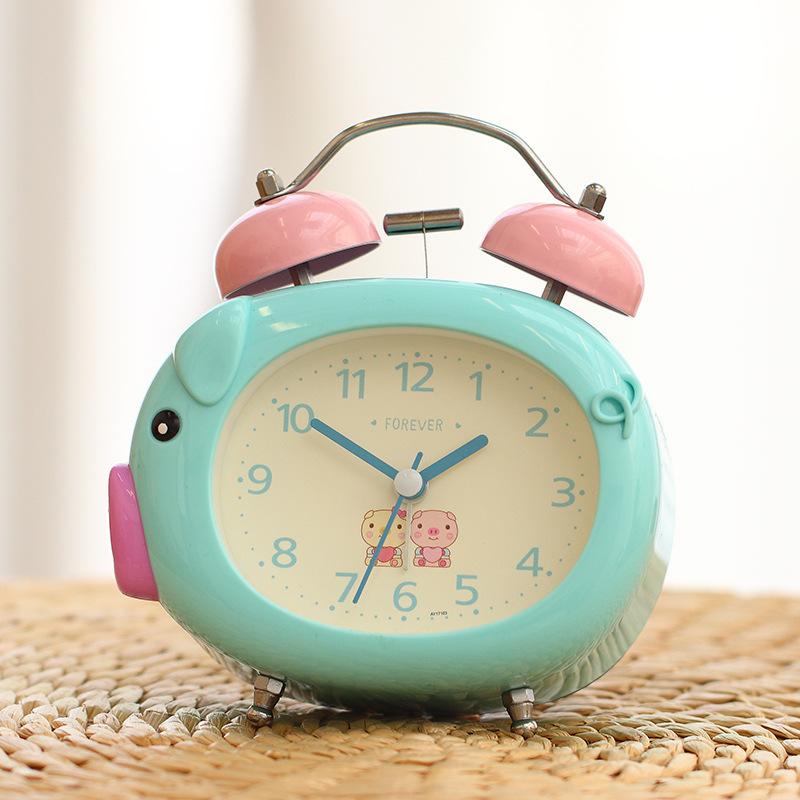 Cartoon Ringing Alarm Clock Small Alarm Clock Head Luminous Student Using Children's Silent Clock Bedroom Pig Clock Mini