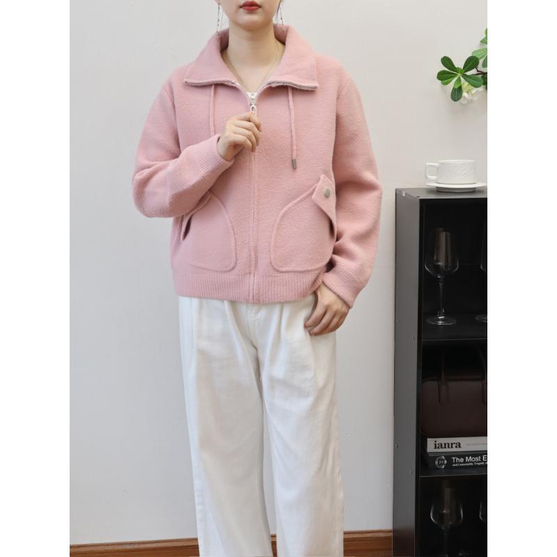 Zipper knitted double-sided cardigan autumn and winter new loose casual versatile solid color sweater jacket women