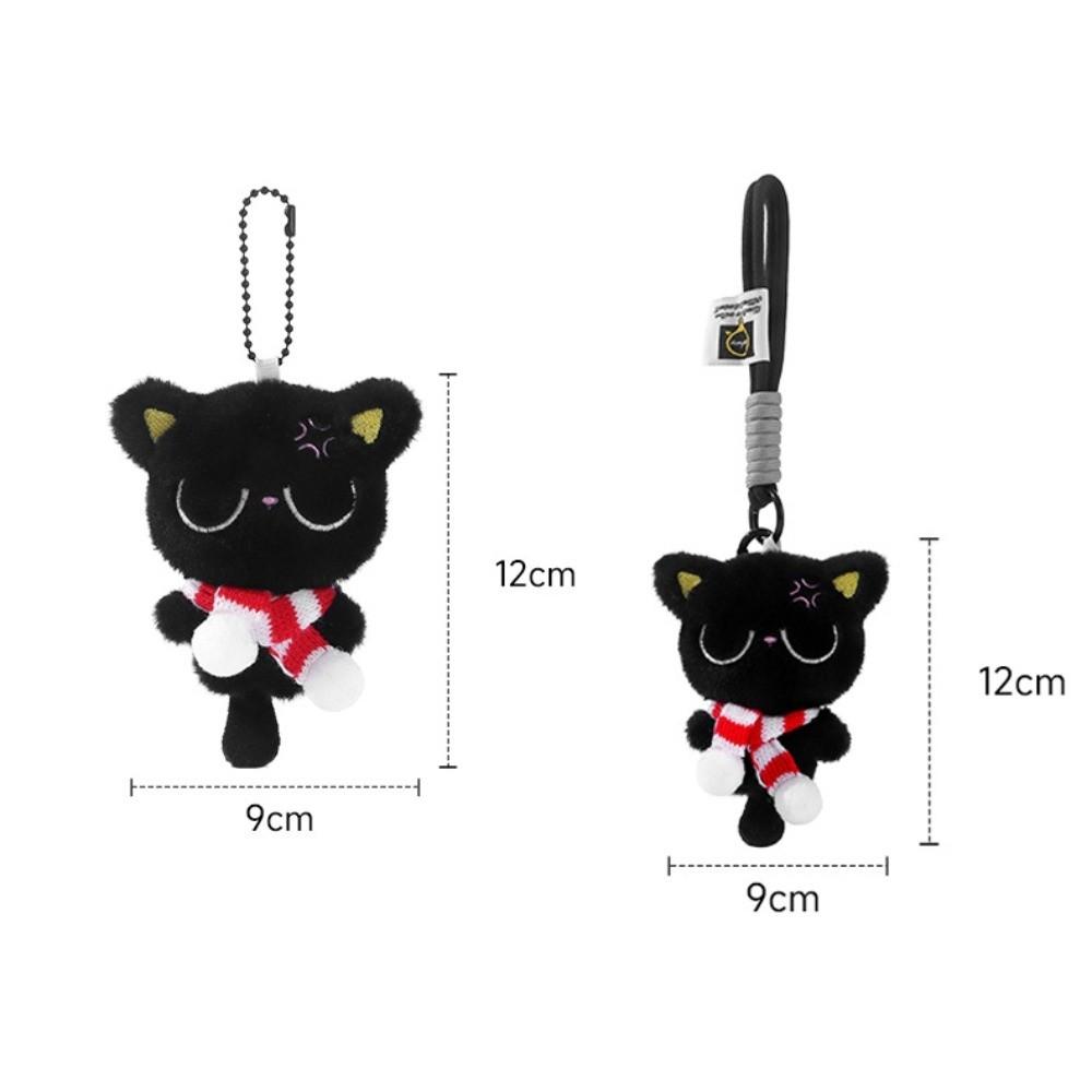 Sleepy Black Cat Plush Keychain Soft Car Key Ring New Bag Charms School Bag Decoration